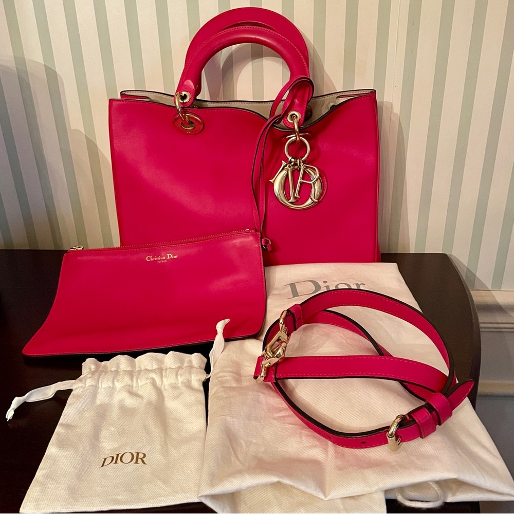 Dior Medium Diorissimo Bag Fuchsia Leather 
2 Dust Bag Pouch Strap COA